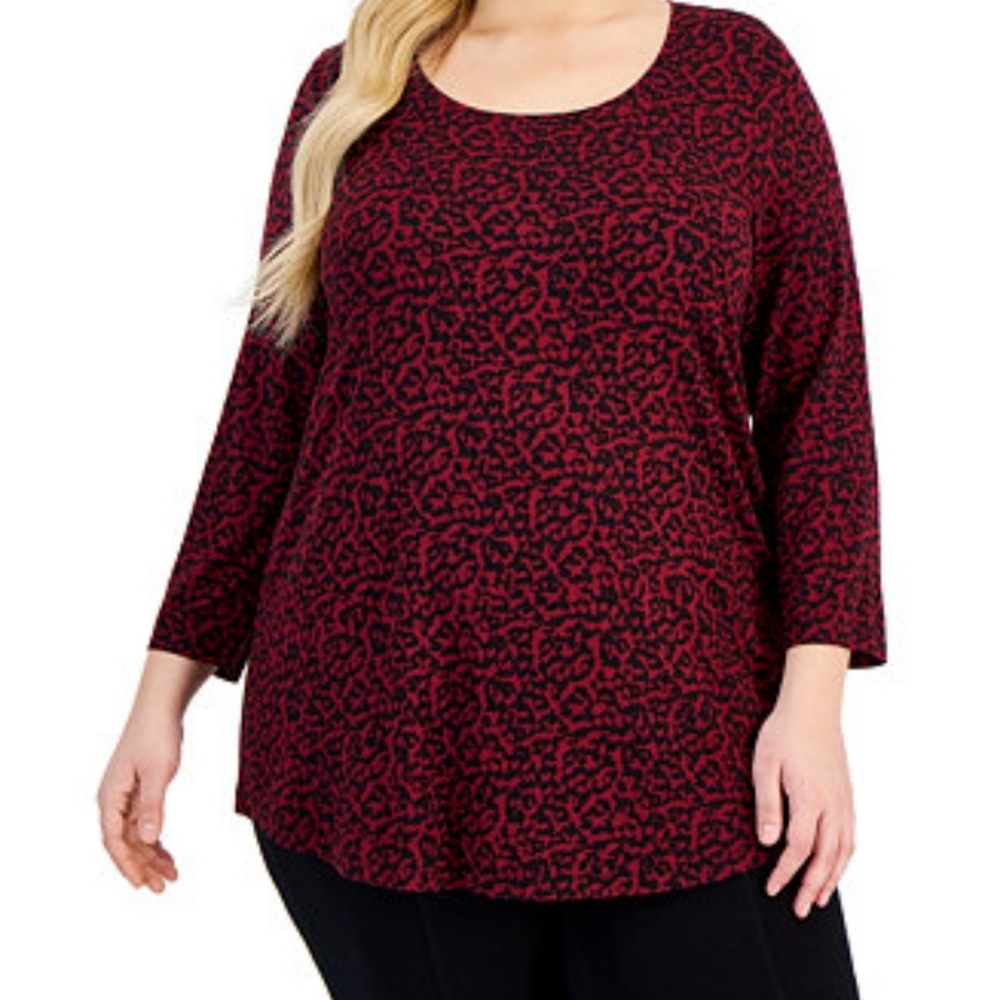 JM Collection Cherry Abstract Print 3/4 Sleeve Top NWT Sz 3X